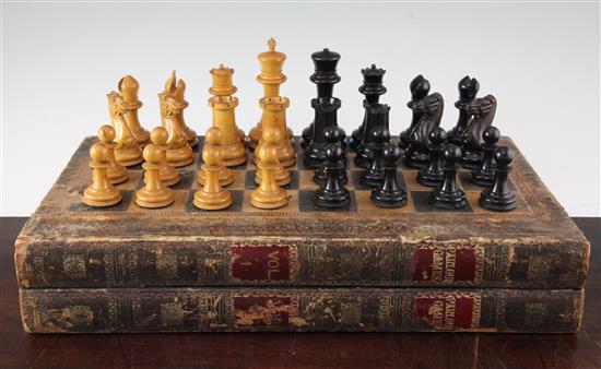 A large Jaques weighted boxwood and ebony chess set, c.1850,